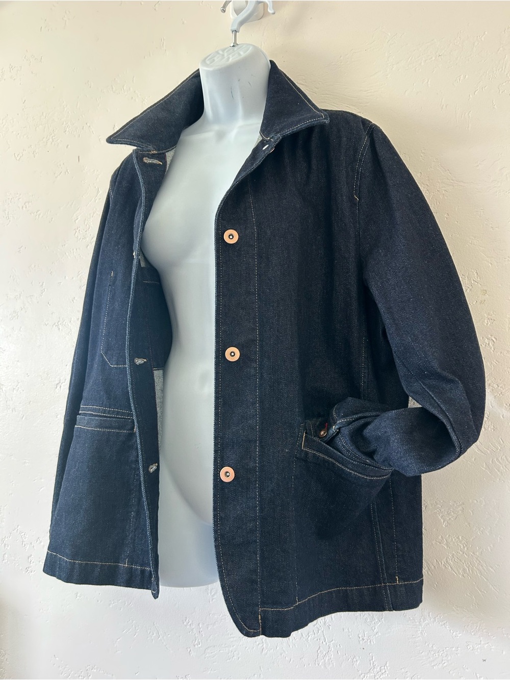 UNIQLO Ines de la Fressange Denim Chore Jacket Coverall Women Size L Dark Wash - Picture 4 of 12